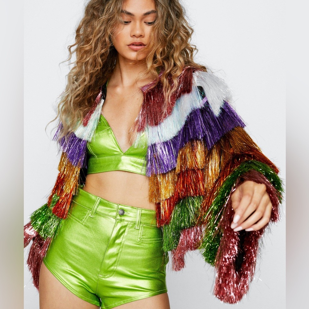 Nasty Gal Rainbow Tiered Tassel Jacket